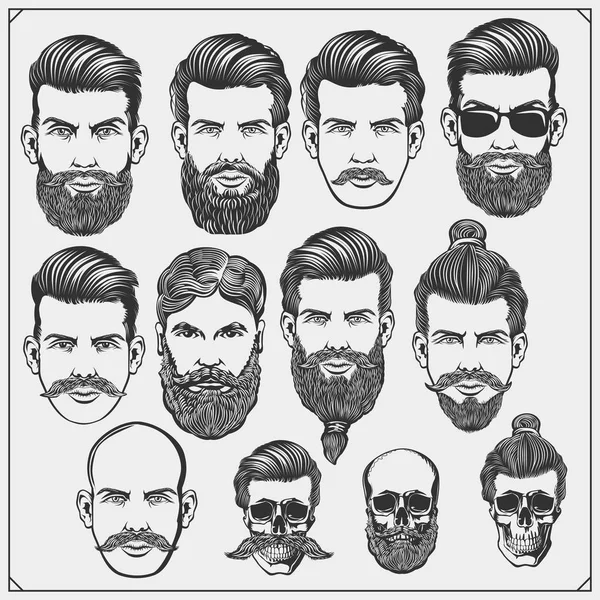 Conjunto Etiquetas Barbearia Vintage Emblemas Emblemas Elementos Design Vetor Ilustração —  Vetores de Stock