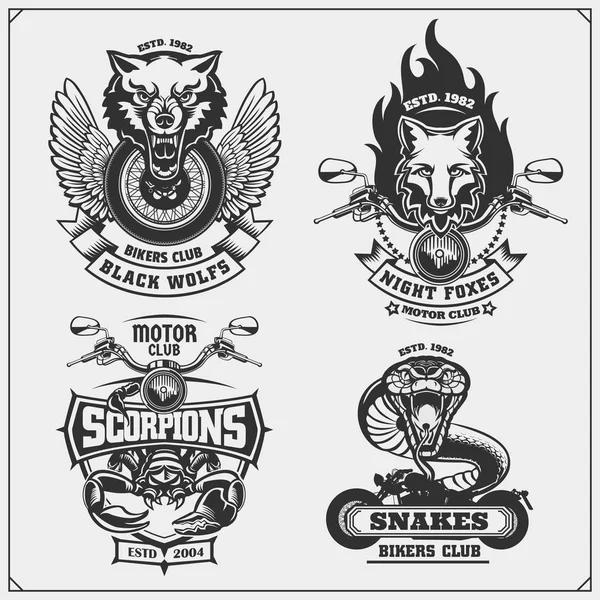 Collection Retro Motorcycle Labels Badges Design Elements Motor Biker Club — Stock Vector