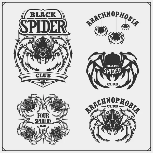 阿拉奇诺恐惧症俱乐部标志 夜舞俱乐部 运动队设计 可怕的幽灵蜘蛛T 恤的打印设计 — 图库矢量图片
