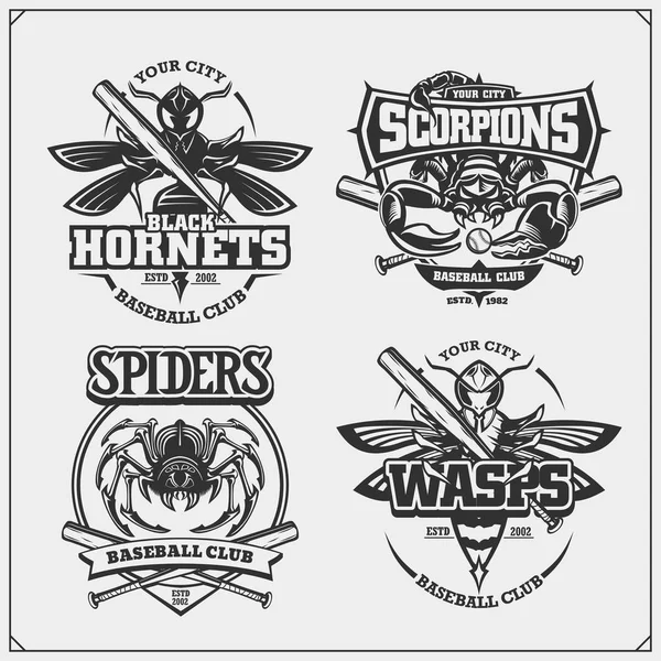 Honkbal Badges Labels Design Elementen Sport Club Emblemen Met Scorpion — Stockvector