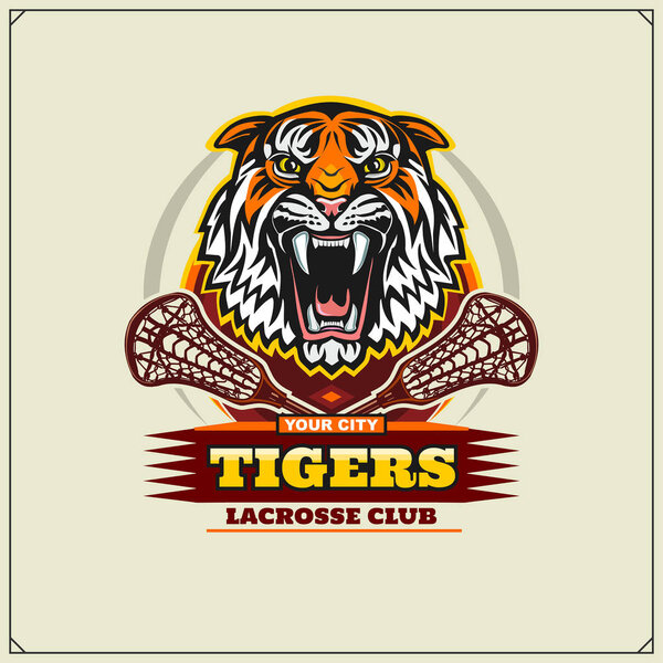 Эмблема клуба "Лакросс" с гневным тигром. Печать дизайн для футболки
.