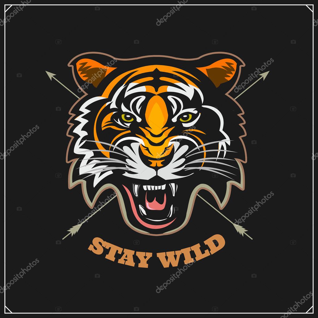 Sport club emblem with tiger.  Print design fot t-shirt.