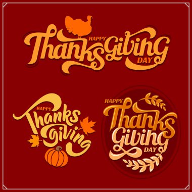 Şükran Günü amblemleri, etiketler ve tebrik kartları için tasarım öğeleri kümesi. Vintage tarzı.