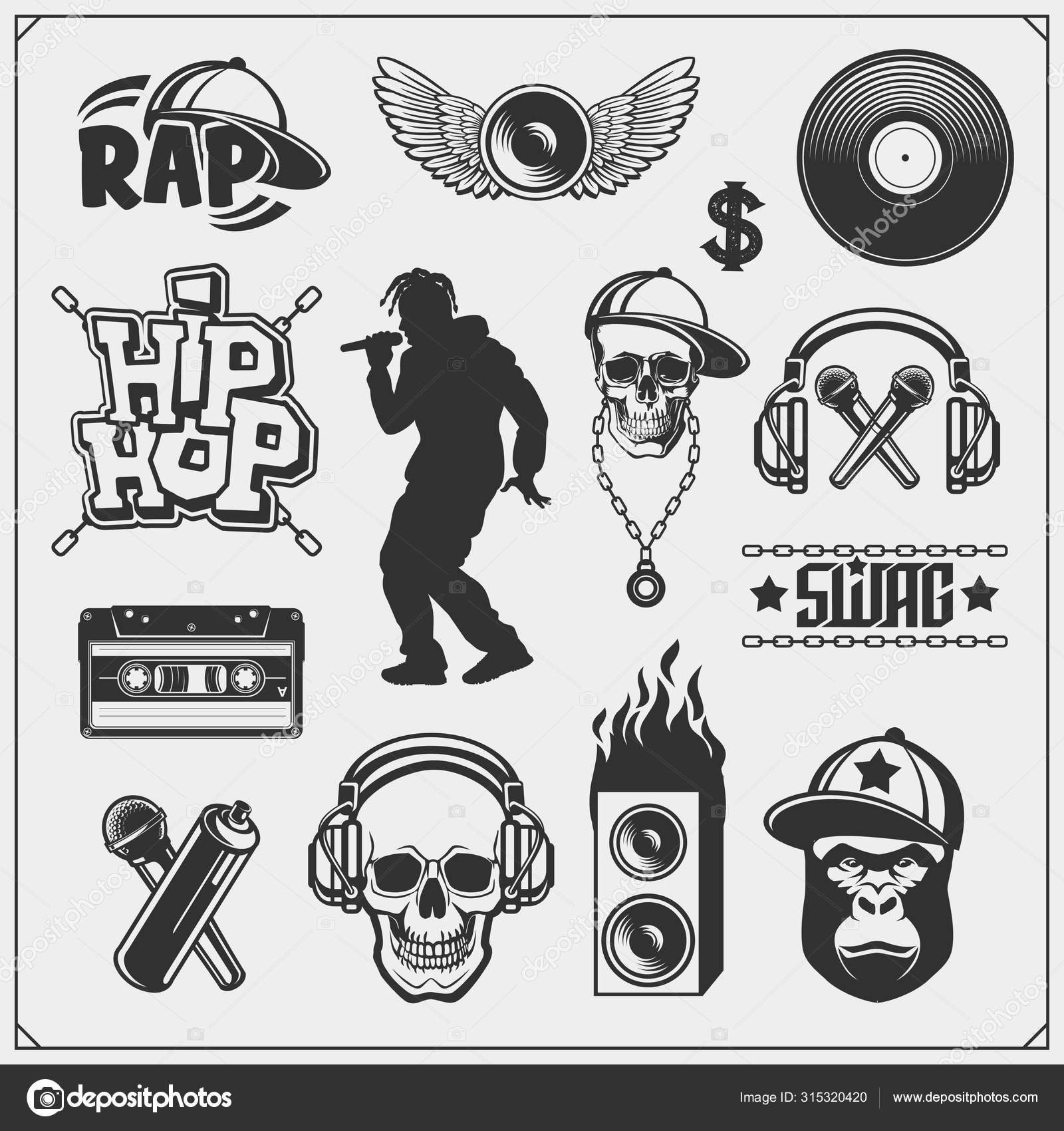 Hip Hop Rap Emblems Attributes Accessories Poster Templates Design Stock Vector by ©malashkos 315320420