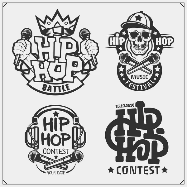 Hip Hop Rap Emblemas Atributos Accesorios Plantillas Póster Elementos Diseño — Vector de stock