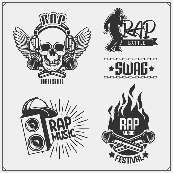 Hip Hop Rap Emblemas Atributos Accesorios Plantillas Póster Elementos Diseño — Vector de stock