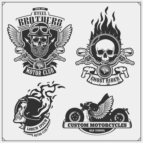 Collection Motorcycle Club Labels Emblems Badges Design Elements Vintage Style — Stock Vector
