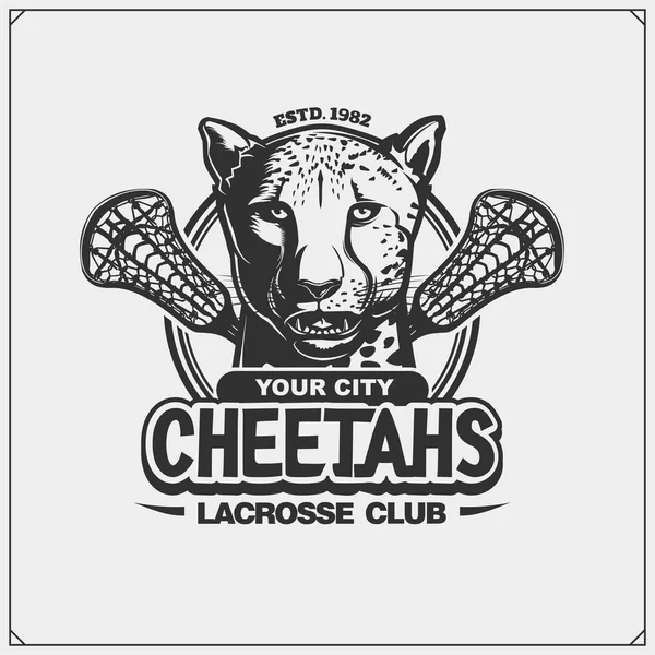 Lacrosse Club Emblem Mit Geparden Printdesign Für Shirt — Stockvektor