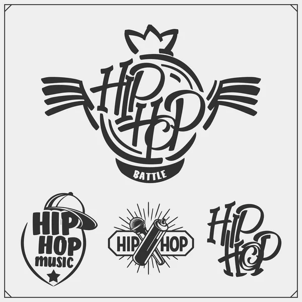 Hip Hop Rap Emblemas Atributos Acessórios Modelos Pôster Elementos Design —  Vetores de Stock