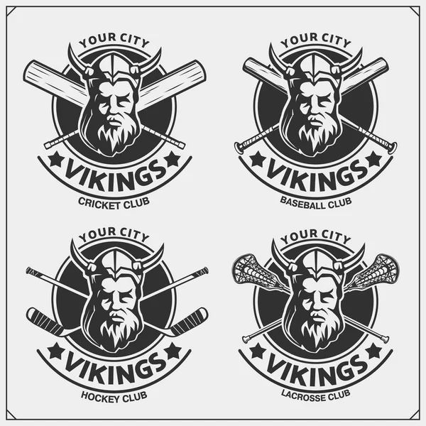 Logotipos Etiquetas Cricket Béisbol Lacrosse Hockey Emblemas Del Club Deportivo — Vector de stock