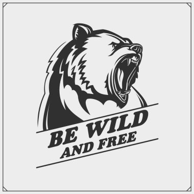 Ayı amblemi. Tişört için yazıcı tasarımı.