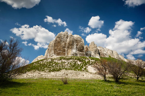  Landscape with Chalk cliffs. Late Cretaceous. Landscape with clouds.