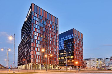 Lodz şehri, tren istasyonunun çevresi, şehrin manzarası. Şehir Kapısı - Lodz Şehri, Polonya.