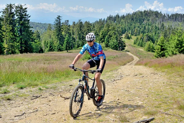 Mountainbiker Västra Beskids Polen — Stockfoto