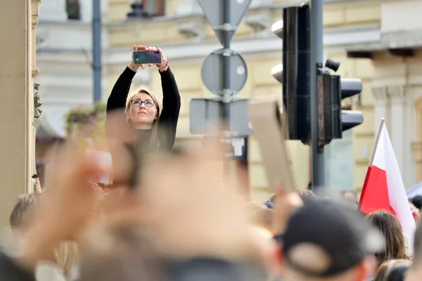 Covid March City Lodz Inglés Cientos Personas Sin Máscaras Gritaban —  Fotos de Stock