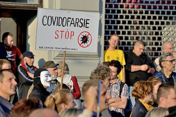 Covid March City Lodz Inglés Cientos Personas Sin Máscaras Gritaban —  Fotos de Stock