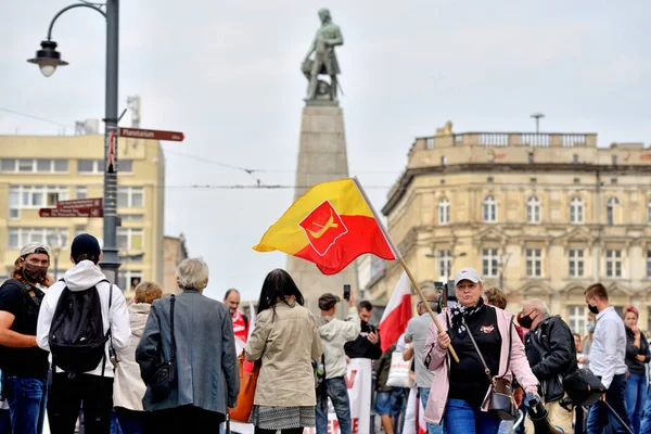 Covid March City Lodz Hundreds People Masks Screamed Freedom October Stock Picture