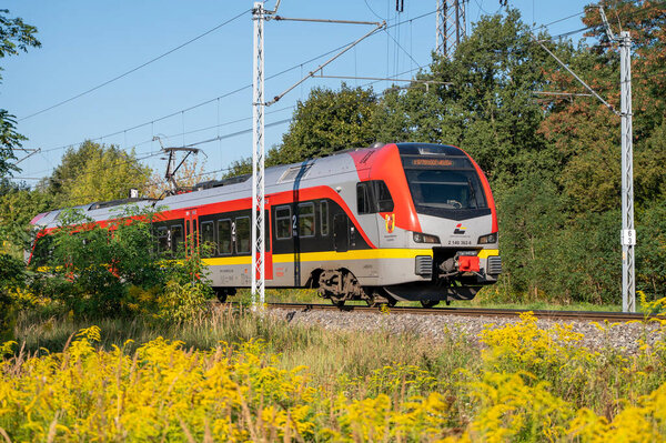 Железная дорога в действии. Пассажирский поезд. Польша.
