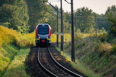 Demiryolu devrede. Yolcu treni. Polonya.