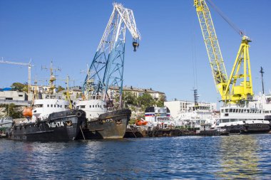 Kırım. Sivastopol. South Bay 'in manzarası. Gemiler