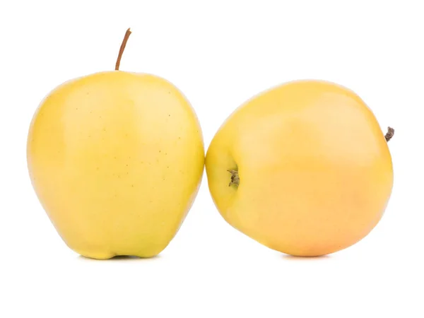 Twee Hele Gele Appels Geïsoleerd Een Witte Achtergrond Gezonde Biologische — Stockfoto