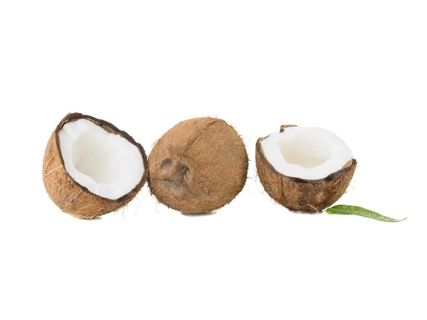 Photo Gros Plan Noix Coco Coupées Deux Noix Coco Entières — Photo