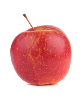 Beyaz arka plan üzerinde izole bütün parlak kırmızı elma. Sağlıklı ve organik meyveler vitamin dolu. Taze meyve kavramı