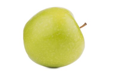 Beyaz bir arka plan üzerinde izole bir bütün parlak yeşil taze elma. Vitaminler. Sağlıklı meyve kavramı.