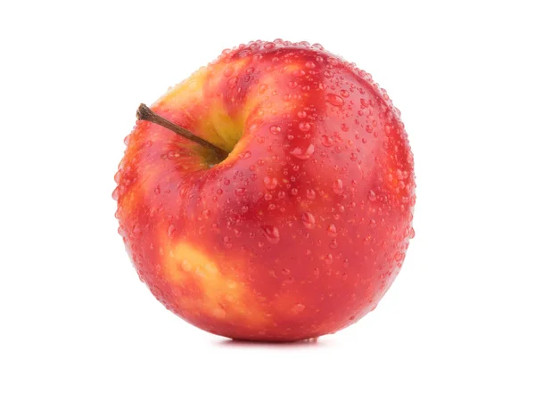 一个在白色背景下被隔离的明亮的红色苹果 富含维生素的健康和有机水果 新鲜水果概念 — 图库照片
