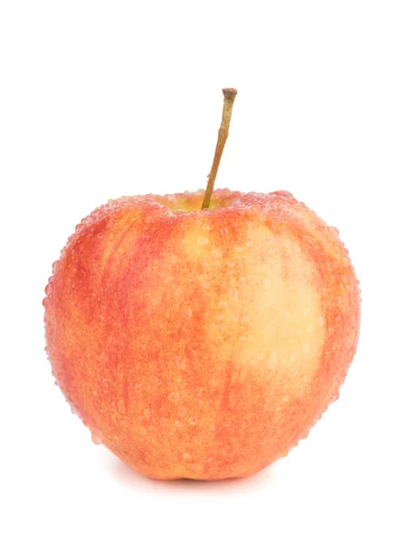 一个在白色背景下被隔离的明亮的红色苹果 富含维生素的健康和有机水果 夏日水果概念 — 图库照片