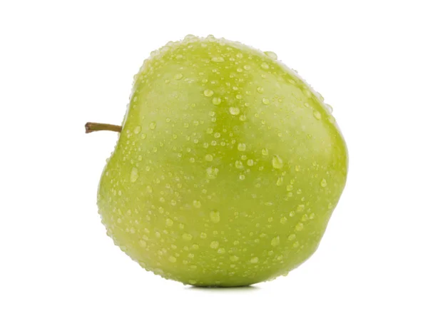 Een Hele Heldere Groene Frisse Appel Geïsoleerd Een Witte Achtergrond — Stockfoto