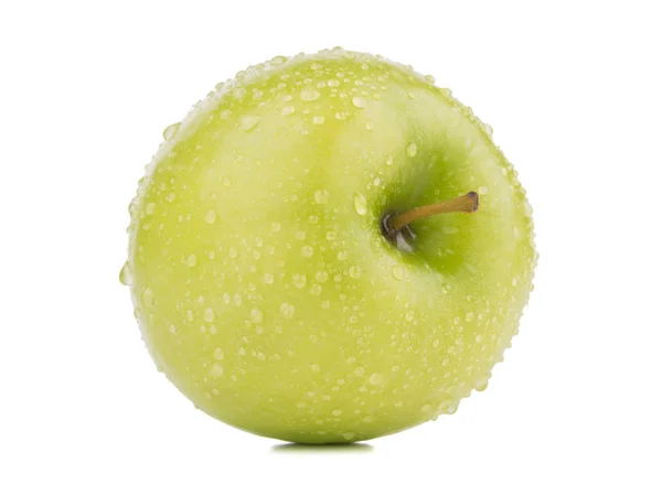 Ein Ganzer Leuchtend Grüner Frischer Apfel Isoliert Auf Weißem Hintergrund — Stockfoto