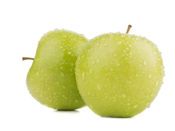 Zwei Ganze Leuchtend Grüne Äpfel Isoliert Auf Weißem Hintergrund Vitamine — Stockfoto