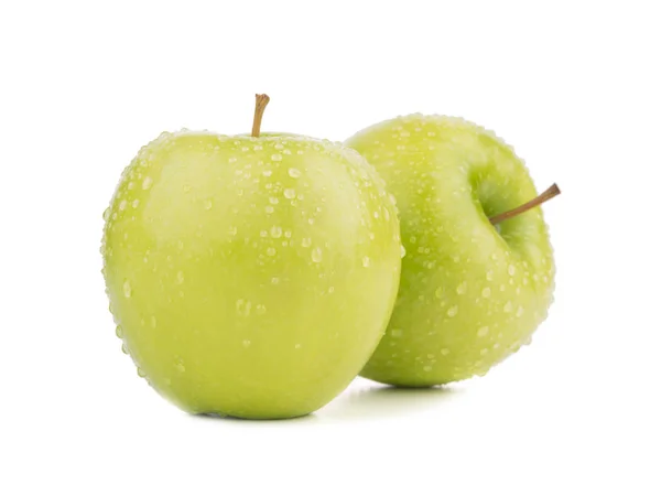 Zwei Ganze Leuchtend Grüne Äpfel Isoliert Auf Weißem Hintergrund Vitamine — Stockfoto