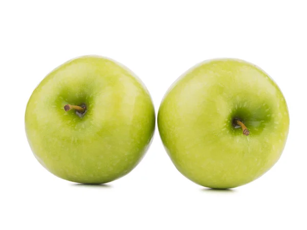 Deux Pommes Entières Vert Vif Isolé Sur Fond Blanc Des — Photo