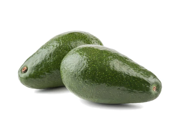 Due Avocado Grandi Verdi Interi Con Pietra Isolata Sfondo Bianco — Foto Stock