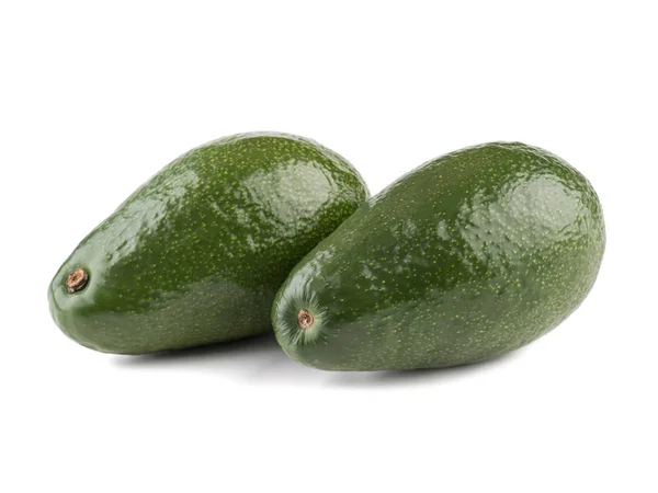 Due Avocado Grandi Verdi Interi Con Pietra Isolata Sfondo Bianco — Foto Stock