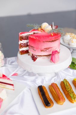 Güzel pasta. kek ve kurabiye. Top kek, kek ve diğer tatlı tatlılar tatlı tatil büfe