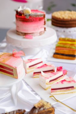 Güzel pasta. kek ve kurabiye. Top kek, kek ve diğer tatlı tatlılar tatlı tatil büfe