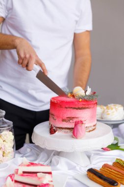 Güzel pasta. kek ve kurabiye. Top kek, kek ve diğer tatlı tatlılar tatlı tatil büfe
