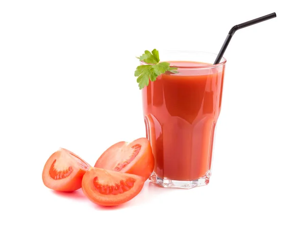 Jugo de tomate fresco aislado sobre fondo blanco —  Fotos de Stock