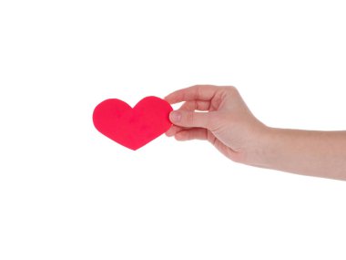 hand holding a red heart.the concept of love, Valentines day, symbol and romantic. red heart for gift