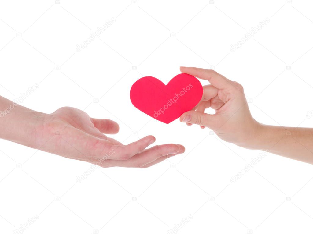 hand holding a red heart.the concept of love, Valentines day, symbol and romantic. red heart for gift