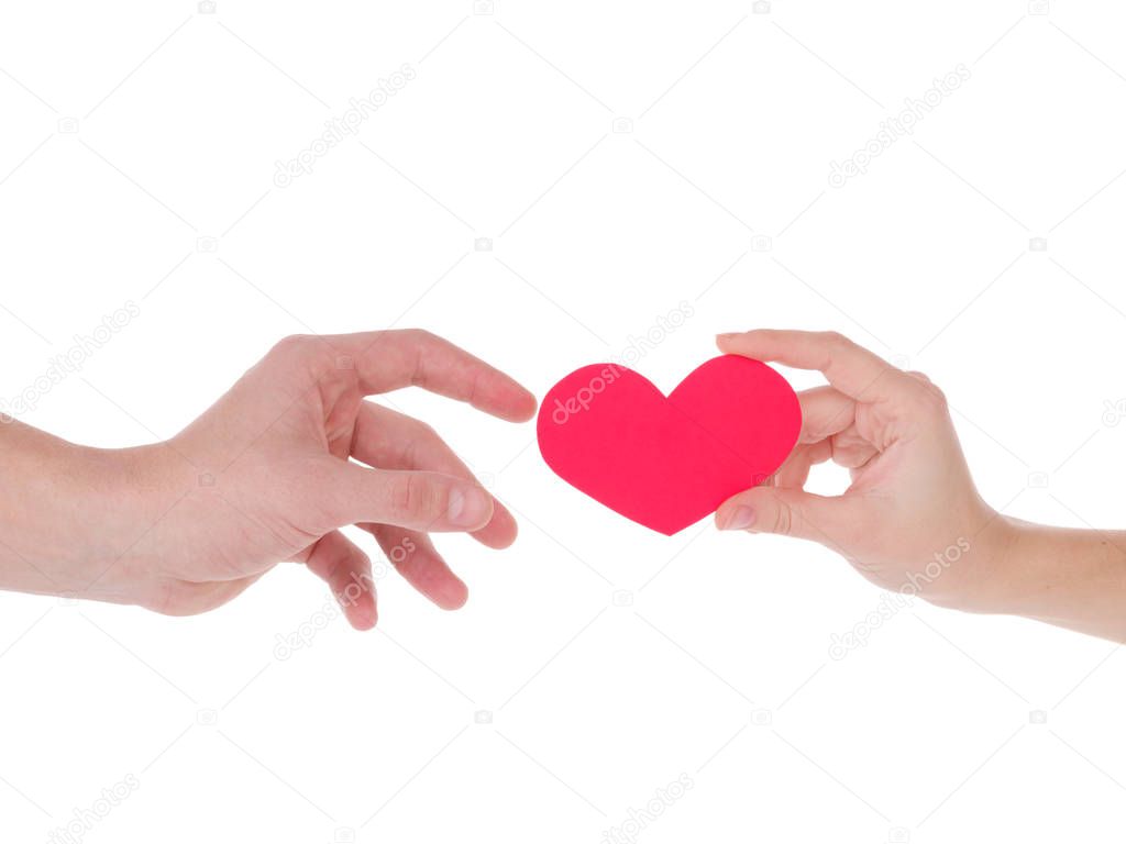 hand holding a red heart.the concept of love, Valentines day, symbol and romantic. red heart for gift