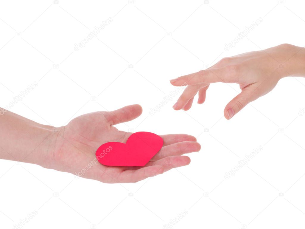 hand holding a red heart.the concept of love, Valentines day, symbol and romantic. red heart for gift