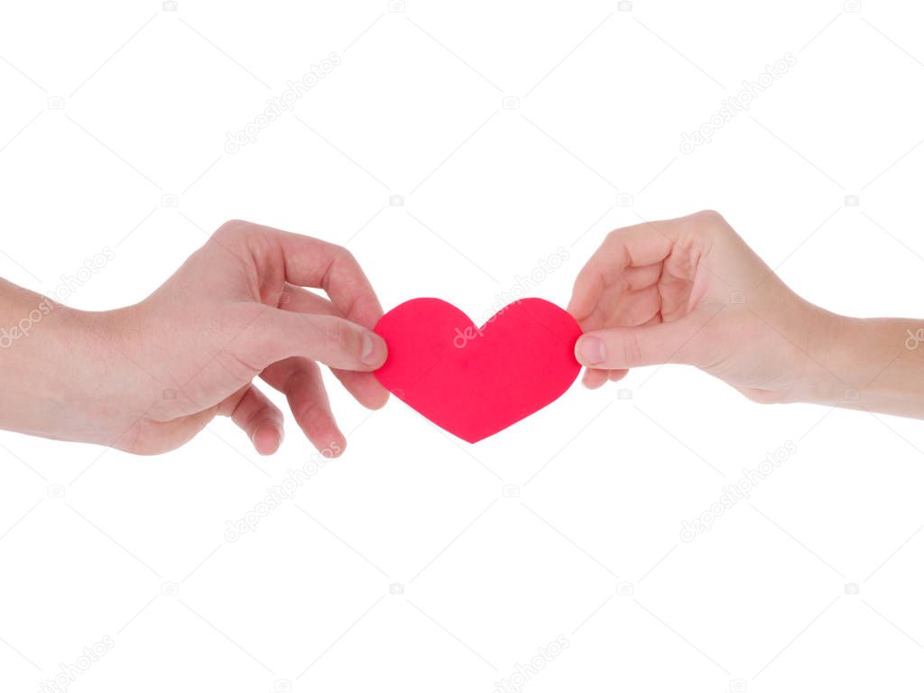 hand holding a red heart.the concept of love, Valentines day, symbol and romantic. red heart for gift