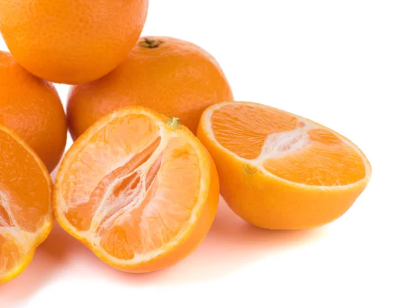 Isolated Citrus Collection Whole Tangerines Mandarin Orange Fruits Peeled Segments — Stock Photo, Image