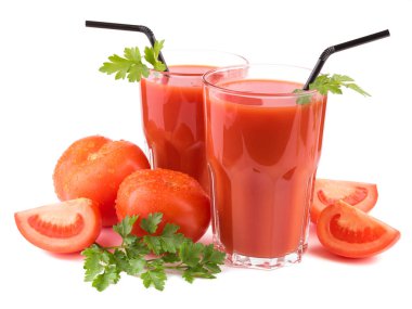 fresh juices from natural products on a white background.Tomato juice. clipart