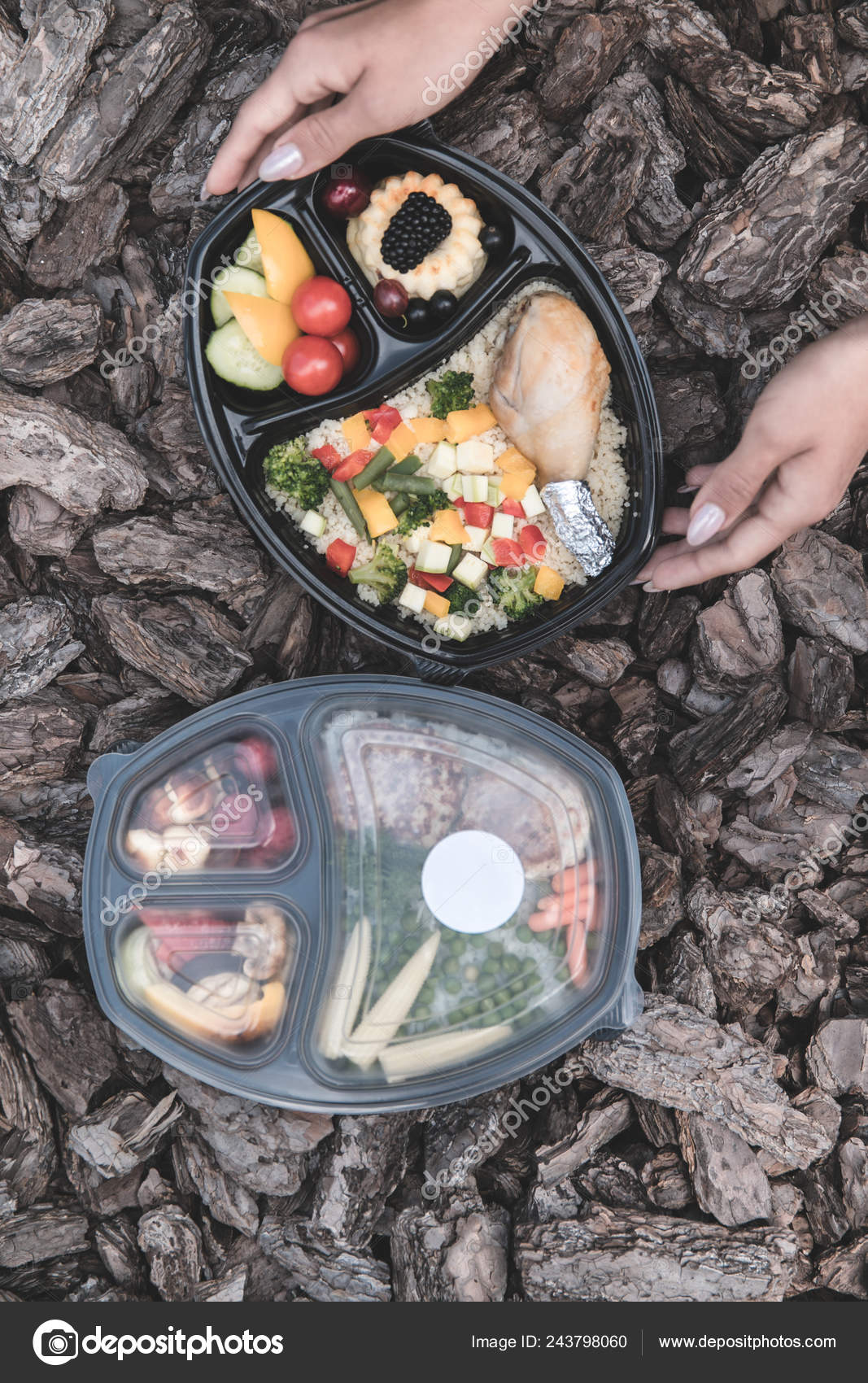 Collection Take Away Foil Boxes Healthy Food Take Away Foil Stock Photo