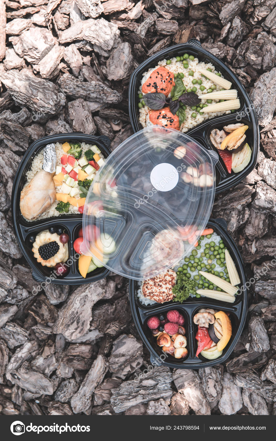 Collection Take Away Foil Boxes Healthy Food Take Away Foil Stock Photo